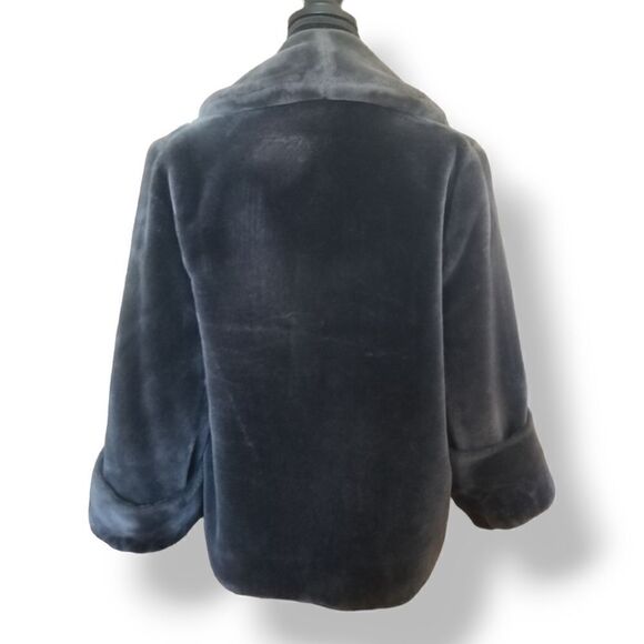 Plush Faux Fur Charcoal Open Front Vintage Jacket with Cuffed Sleeves  S… - Picture 5 of 12